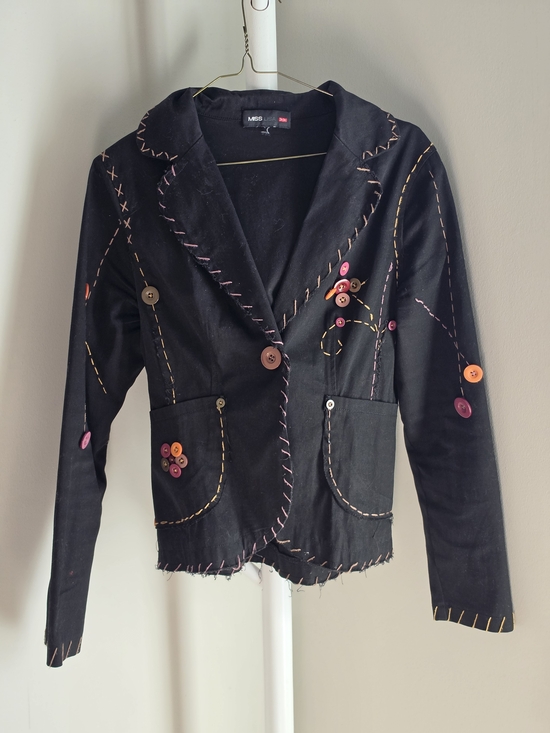 Miss Lisa Jackets & Blazers - Miss Lisa Black Embroidered Button-Accent Blazer Jacket